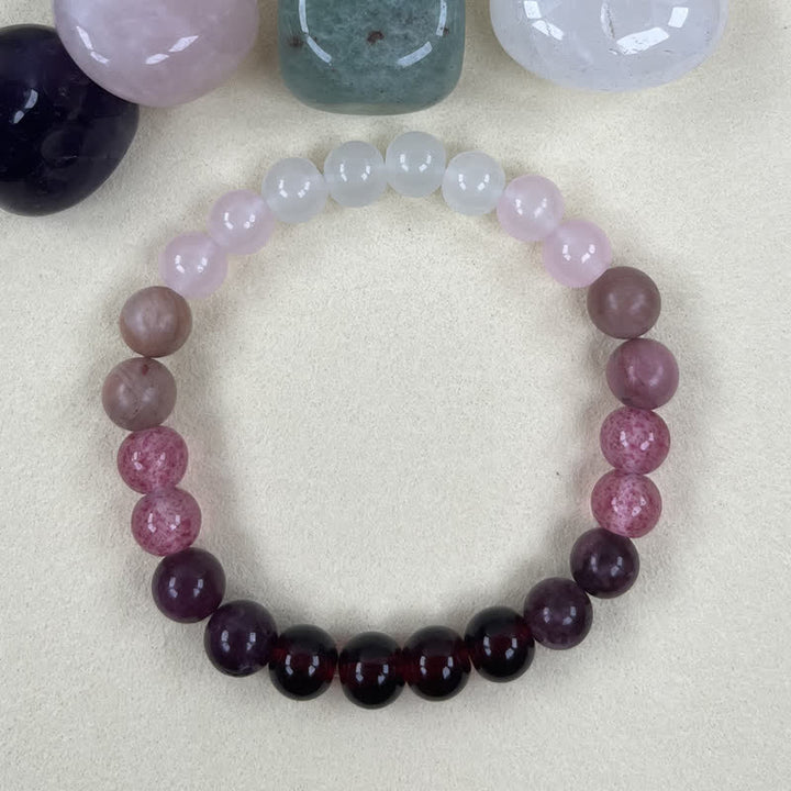 Pulsera de amatista y cuarzo fresa de 8 mm "Lovers Spell" de Olivenorma 