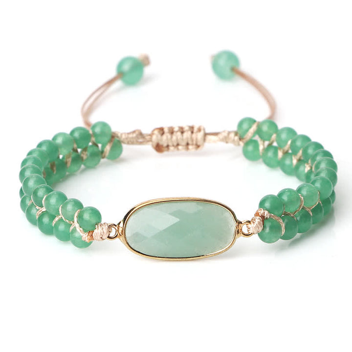 Pulsera trenzada de cuentas de doble hilera de piedra natural Olivenorma 