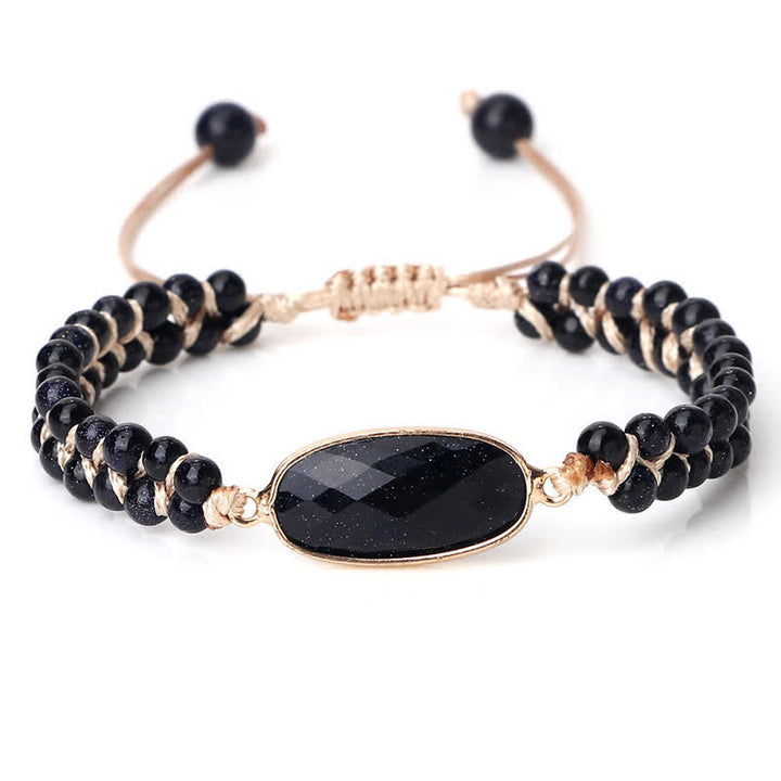 Pulsera trenzada de cuentas de doble hilera de piedra natural Olivenorma 