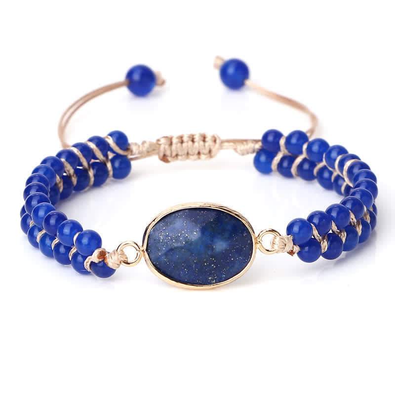 Pulsera trenzada de cuentas de doble hilera de piedra natural Olivenorma 