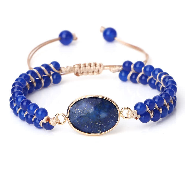 Pulsera trenzada de cuentas de doble hilera de piedra natural Olivenorma 