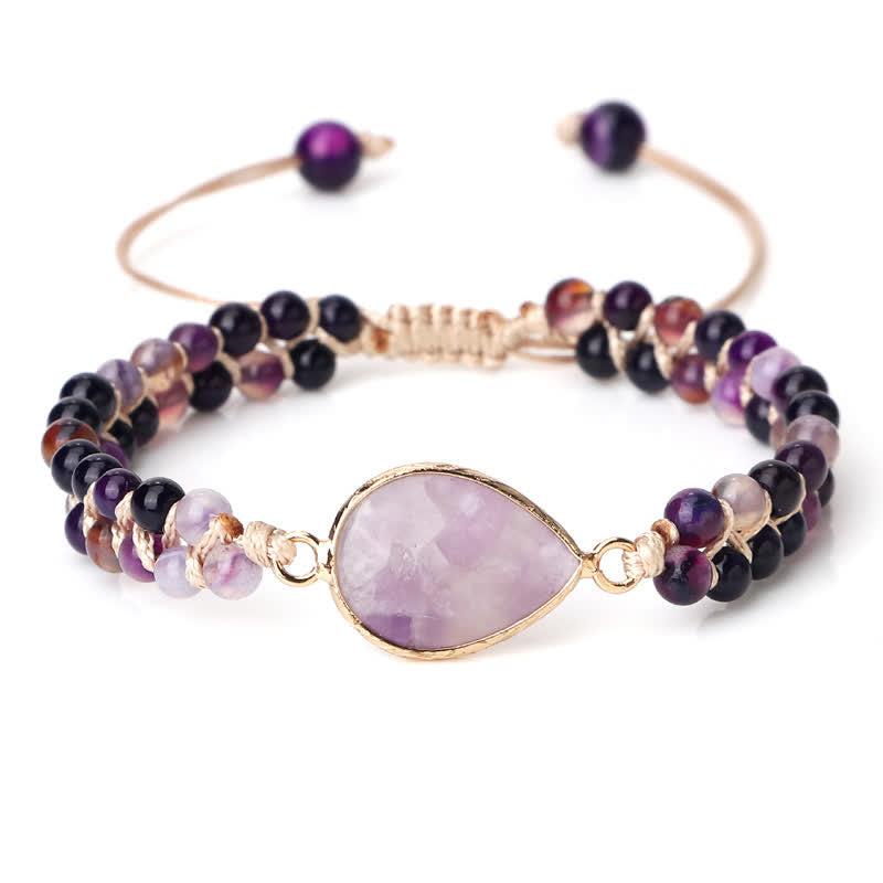 Pulsera trenzada de cuentas de doble hilera de piedra natural Olivenorma 