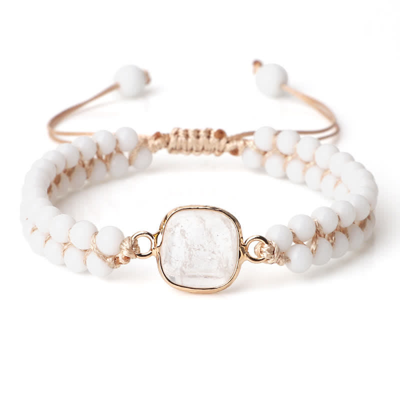 Pulsera trenzada de cuentas de doble hilera de piedra natural Olivenorma 