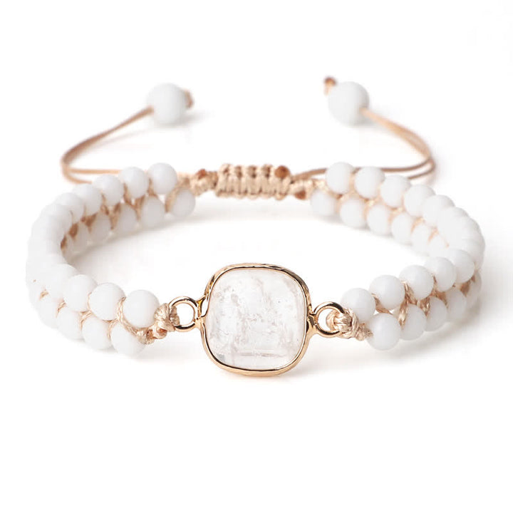 Pulsera trenzada de cuentas de doble hilera de piedra natural Olivenorma 