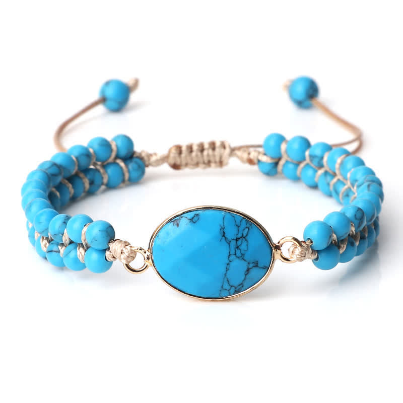 Pulsera trenzada de cuentas de doble hilera de piedra natural Olivenorma 