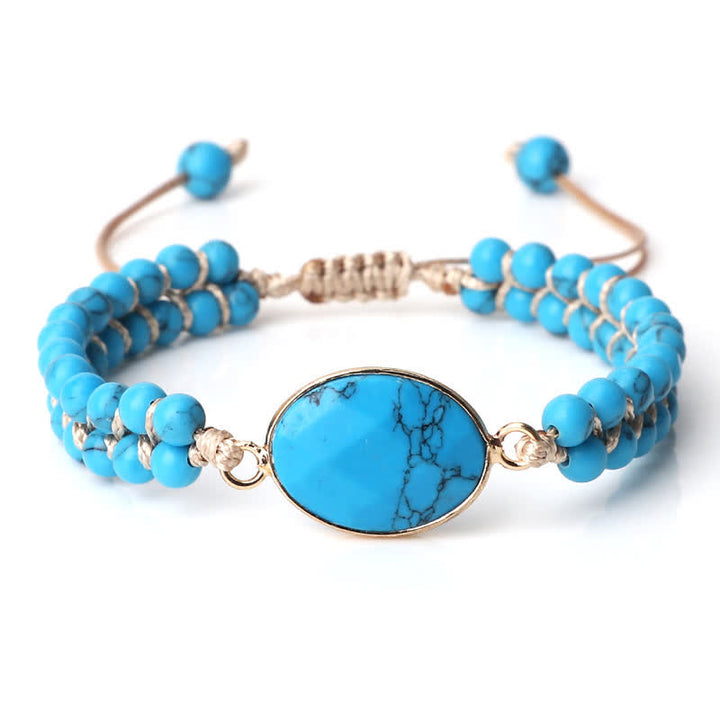Pulsera trenzada de cuentas de doble hilera de piedra natural Olivenorma 