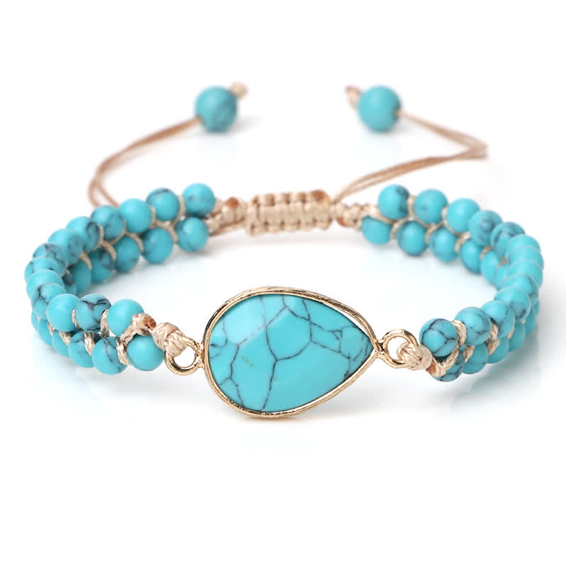 Pulsera trenzada de cuentas de doble hilera de piedra natural Olivenorma 