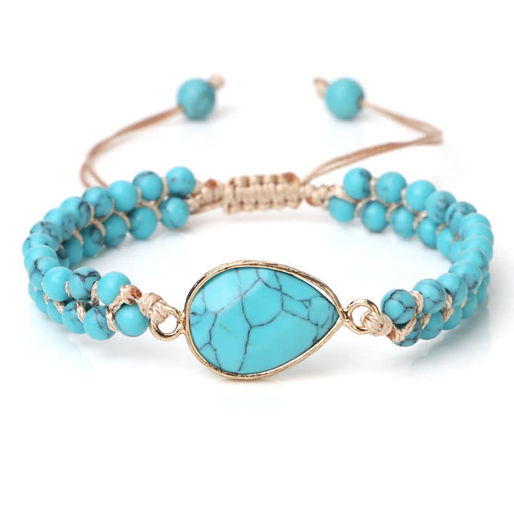 Pulsera trenzada de cuentas de doble hilera de piedra natural Olivenorma 