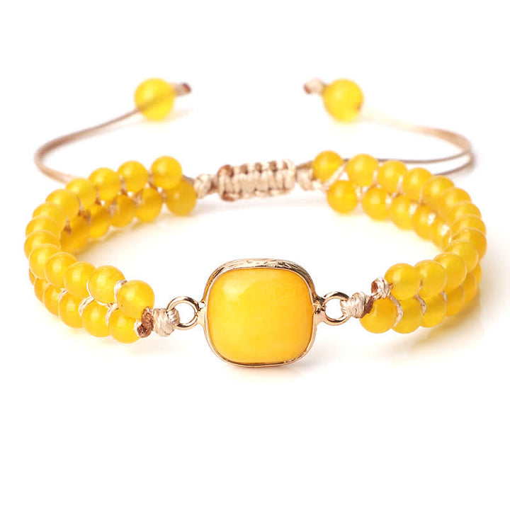 Pulsera trenzada de cuentas de doble hilera de piedra natural Olivenorma 