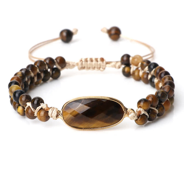 Pulsera trenzada de cuentas de doble hilera de piedra natural Olivenorma 