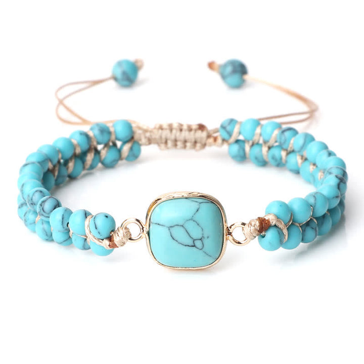 Pulsera trenzada de cuentas de doble hilera de piedra natural Olivenorma 