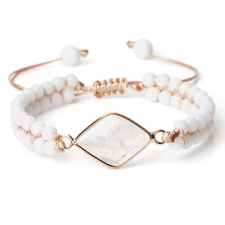 Pulsera trenzada de cuentas de doble hilera de piedra natural Olivenorma 