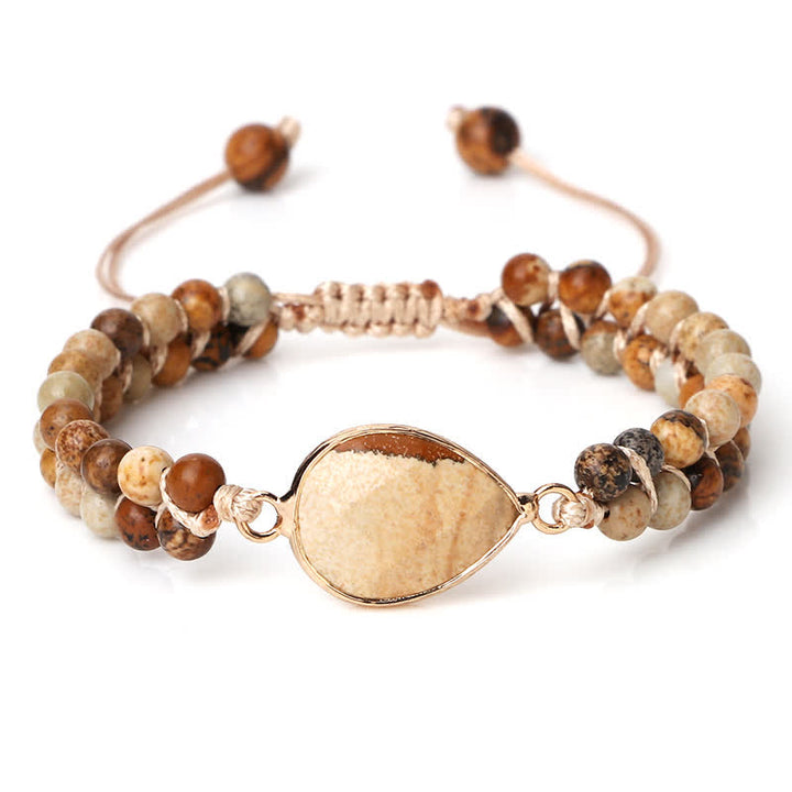 Pulsera trenzada de cuentas de doble hilera de piedra natural Olivenorma 