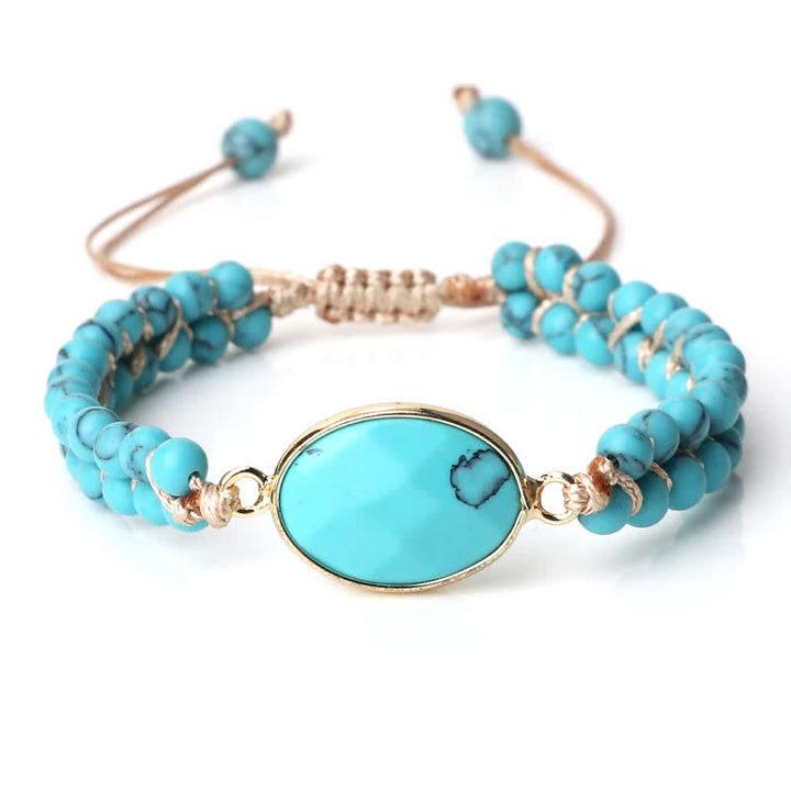 Pulsera trenzada de cuentas de doble hilera de piedra natural Olivenorma 