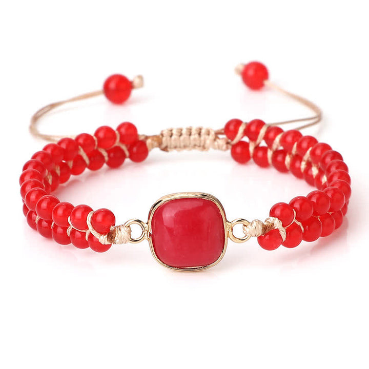 Pulsera trenzada de cuentas de doble hilera de piedra natural Olivenorma 