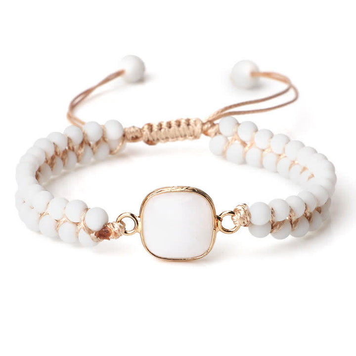 Pulsera trenzada de cuentas de doble hilera de piedra natural Olivenorma 