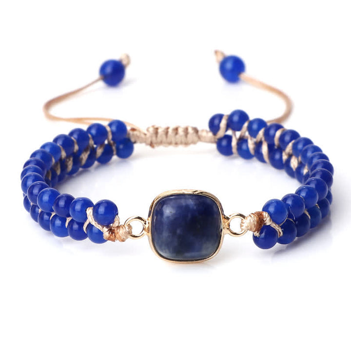 Pulsera trenzada de cuentas de doble hilera de piedra natural Olivenorma 