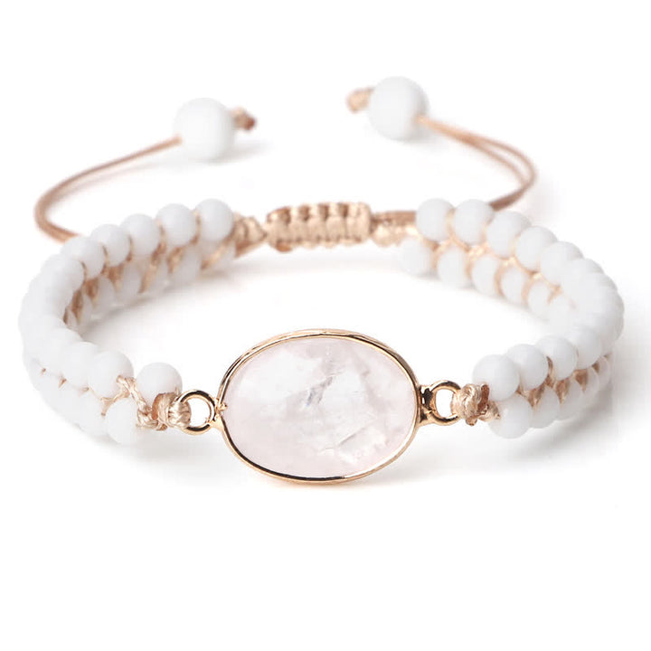 Pulsera trenzada de cuentas de doble hilera de piedra natural Olivenorma 