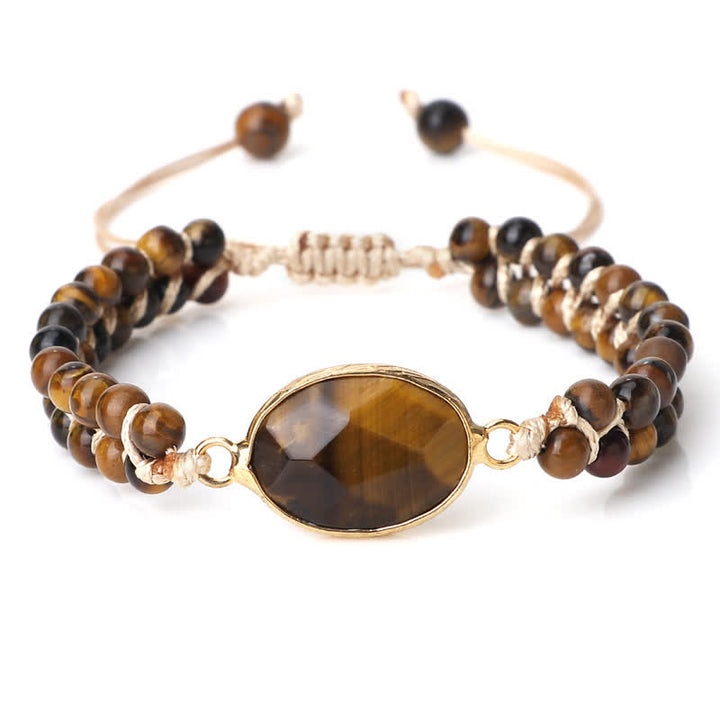 Pulsera trenzada de cuentas de doble hilera de piedra natural Olivenorma 