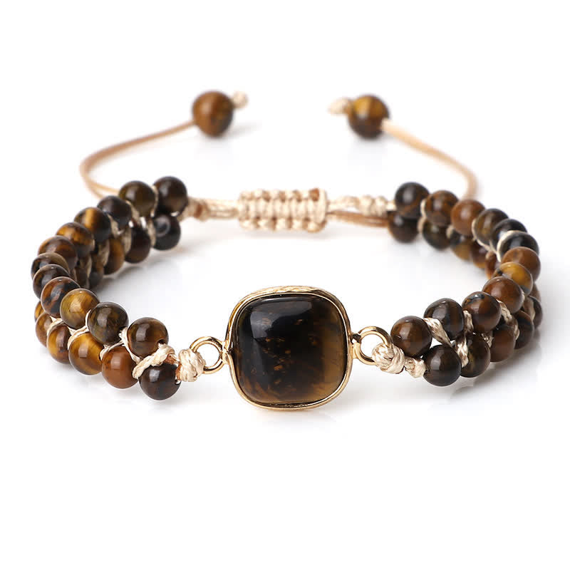 Pulsera trenzada de cuentas de doble hilera de piedra natural Olivenorma 