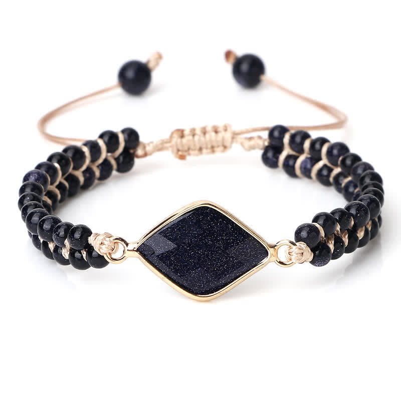 Pulsera trenzada de cuentas de doble hilera de piedra natural Olivenorma 