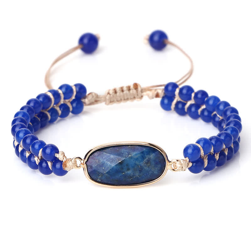 Pulsera trenzada de cuentas de doble hilera de piedra natural Olivenorma 