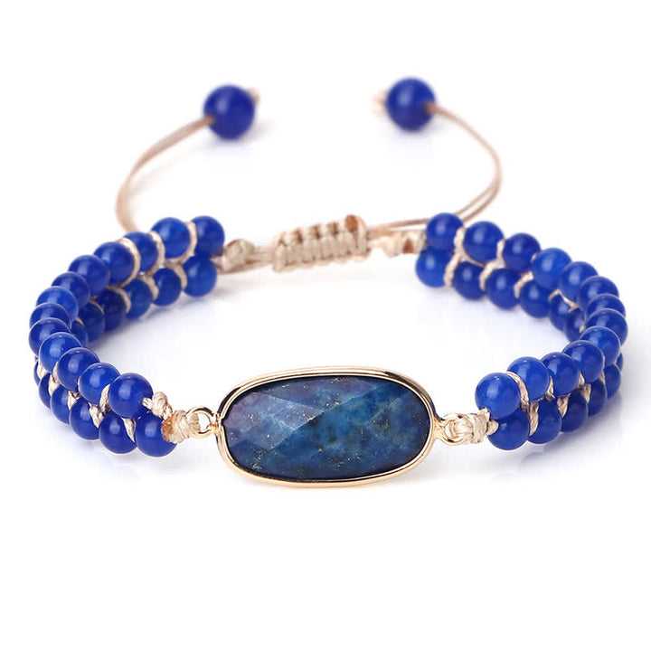 Pulsera trenzada de cuentas de doble hilera de piedra natural Olivenorma 