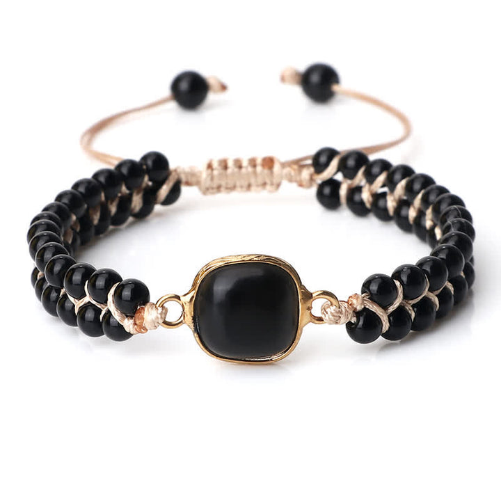 Pulsera trenzada de cuentas de doble hilera de piedra natural Olivenorma 