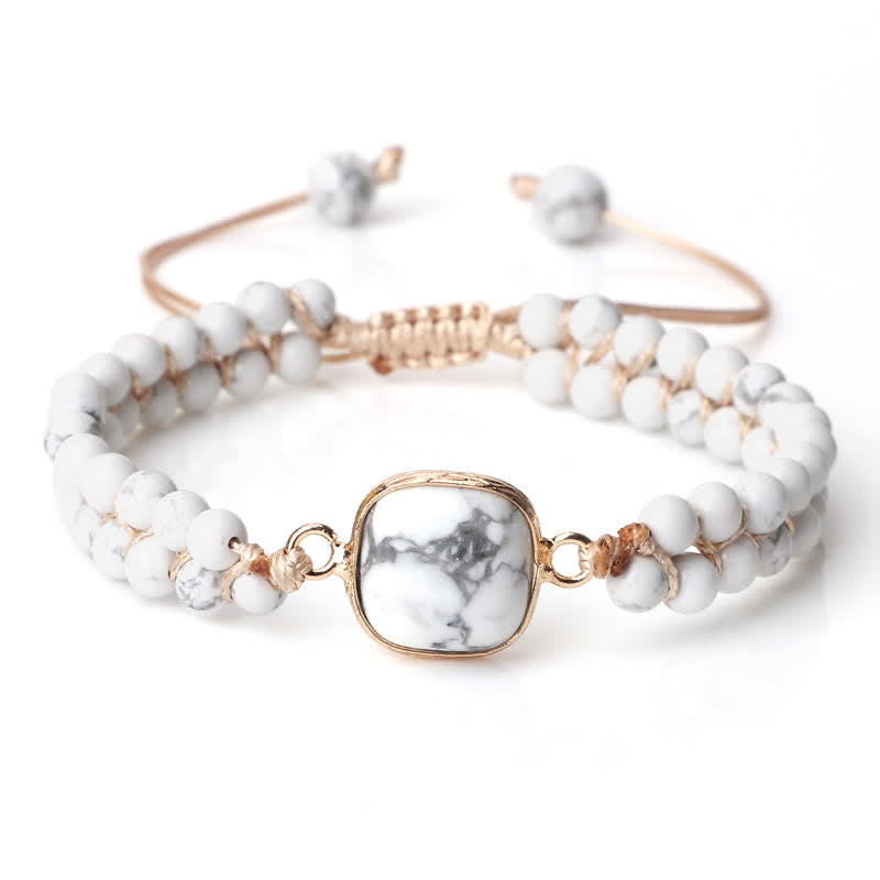 Pulsera trenzada de cuentas de doble hilera de piedra natural Olivenorma 