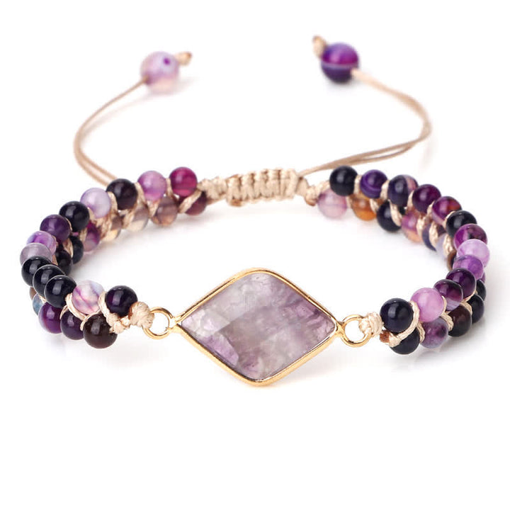 Pulsera trenzada de cuentas de doble hilera de piedra natural Olivenorma 