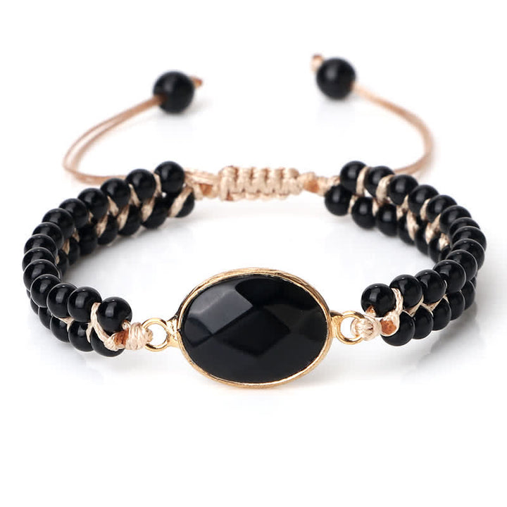 Pulsera trenzada de cuentas de doble hilera de piedra natural Olivenorma 