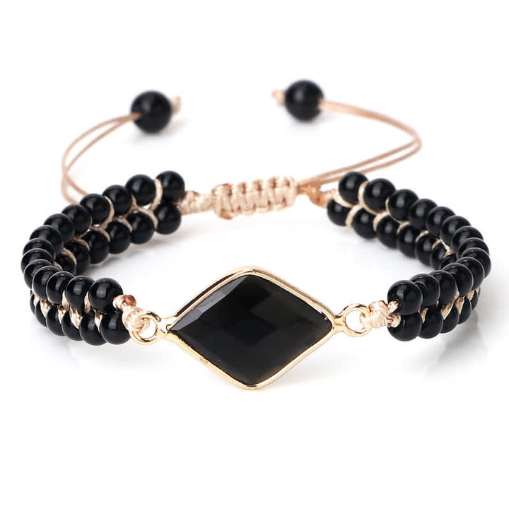 Pulsera trenzada de cuentas de doble hilera de piedra natural Olivenorma 