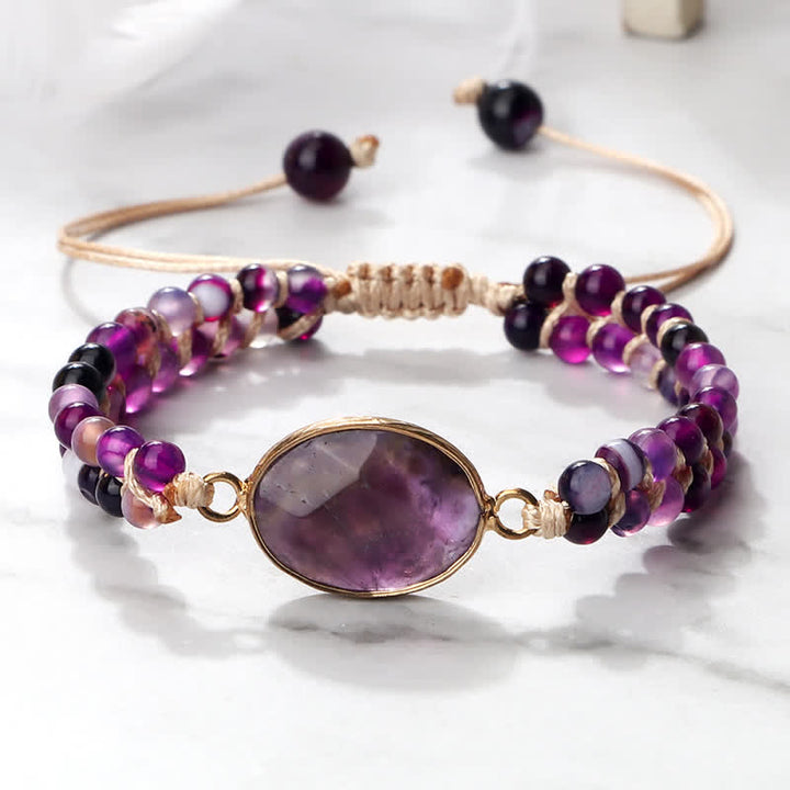 Pulsera trenzada de cuentas de doble hilera de piedra natural Olivenorma 