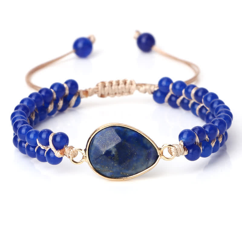 Pulsera trenzada de cuentas de doble hilera de piedra natural Olivenorma 