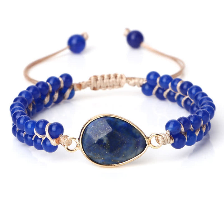 Pulsera trenzada de cuentas de doble hilera de piedra natural Olivenorma 