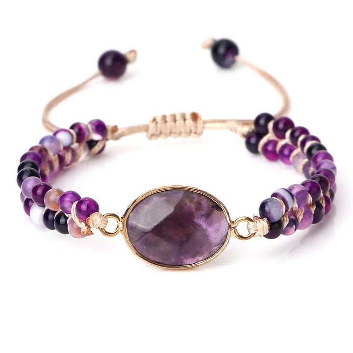 Pulsera trenzada de cuentas de doble hilera de piedra natural Olivenorma 