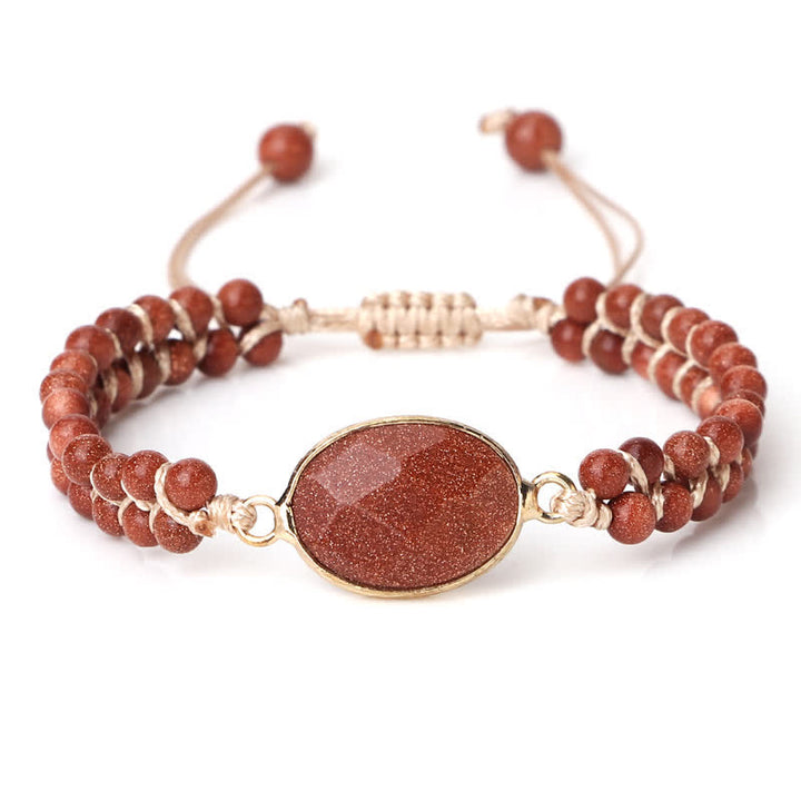 Pulsera trenzada de cuentas de doble hilera de piedra natural Olivenorma 