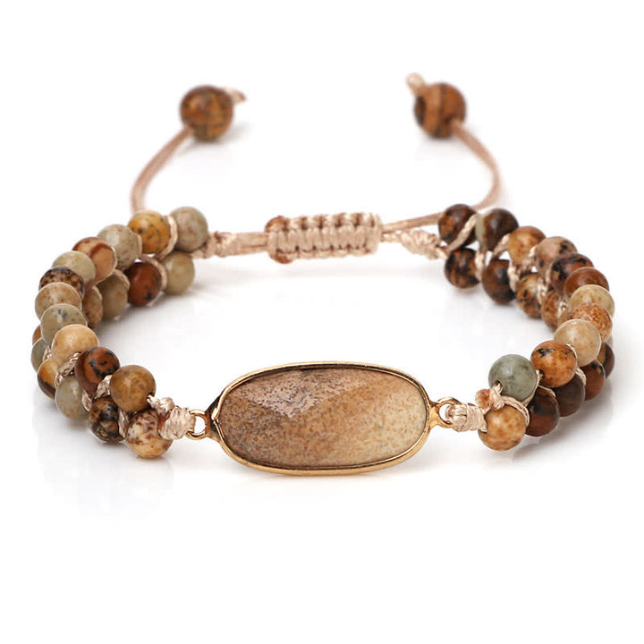 Pulsera trenzada de cuentas de doble hilera de piedra natural Olivenorma 