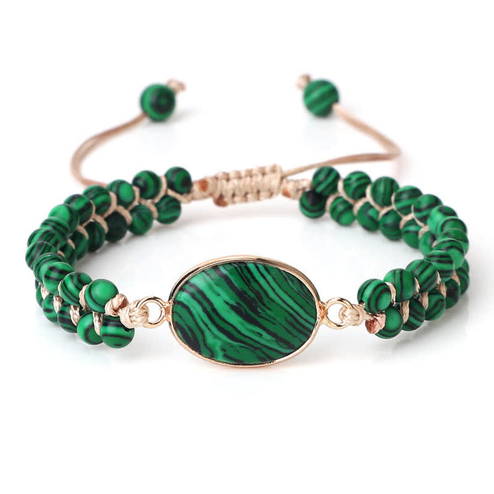 Pulsera trenzada de cuentas de doble hilera de piedra natural Olivenorma 