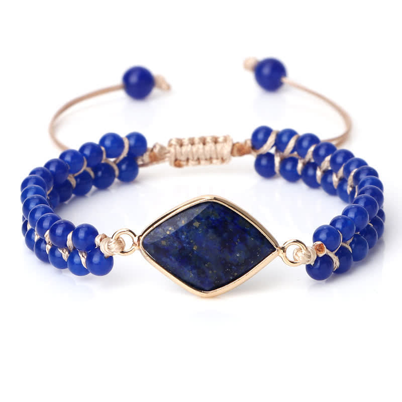 Pulsera trenzada de cuentas de doble hilera de piedra natural Olivenorma 