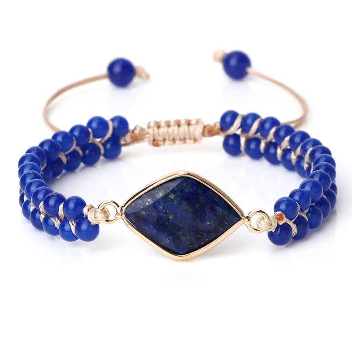 Pulsera trenzada de cuentas de doble hilera de piedra natural Olivenorma 
