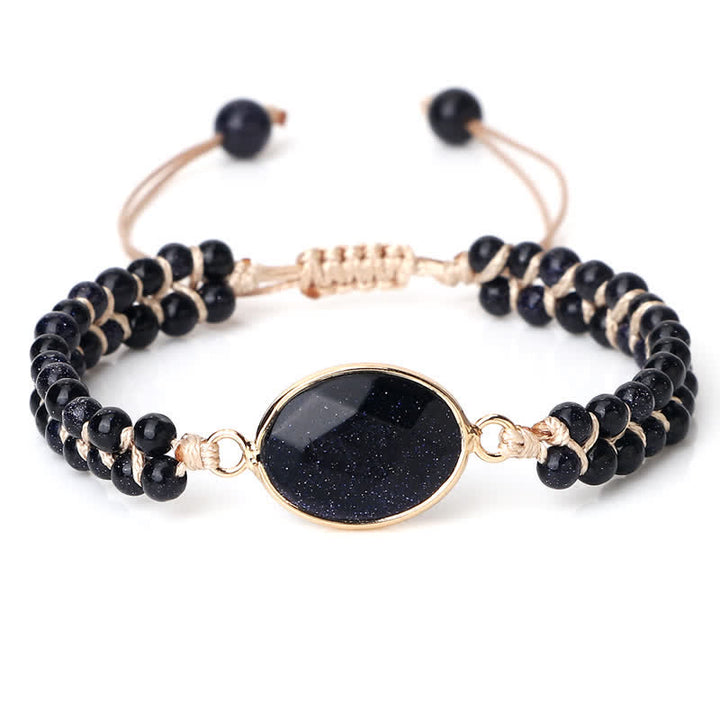 Pulsera trenzada de cuentas de doble hilera de piedra natural Olivenorma 