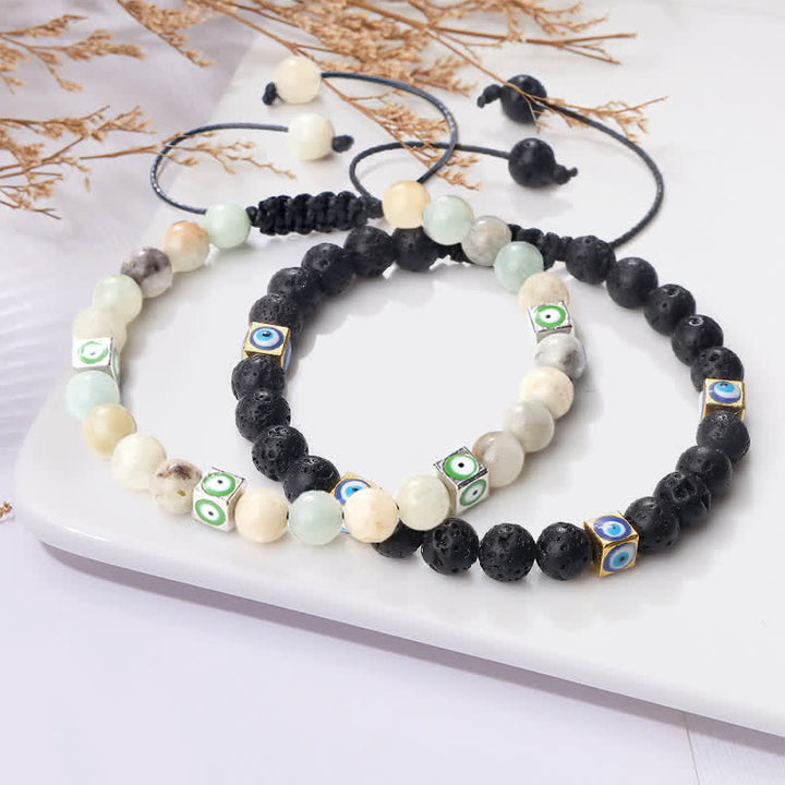 Pulsera trenzada con cuentas de cristal natural de Olivenorma para el mal de ojo 