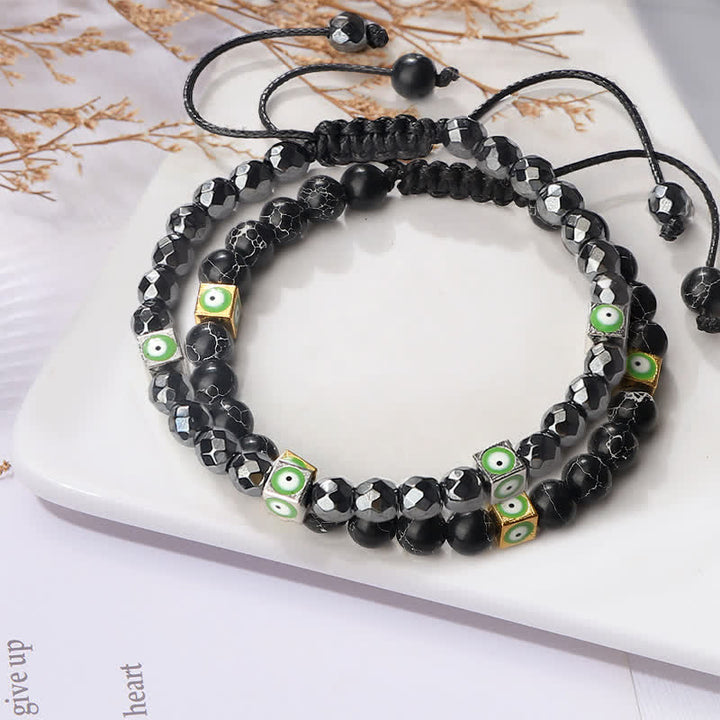 Pulsera trenzada con cuentas de cristal natural de Olivenorma para el mal de ojo 