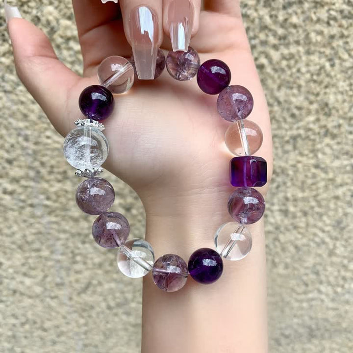 Pulsera de cuentas de cristal transparente de amatista de 10 mm de Olivenorma 