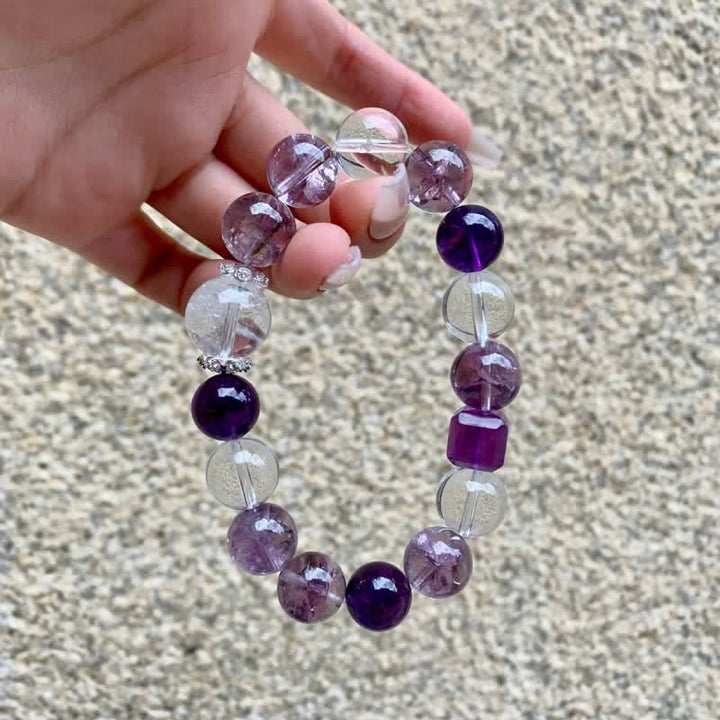 Pulsera de cuentas de cristal transparente de amatista de 10 mm de Olivenorma 