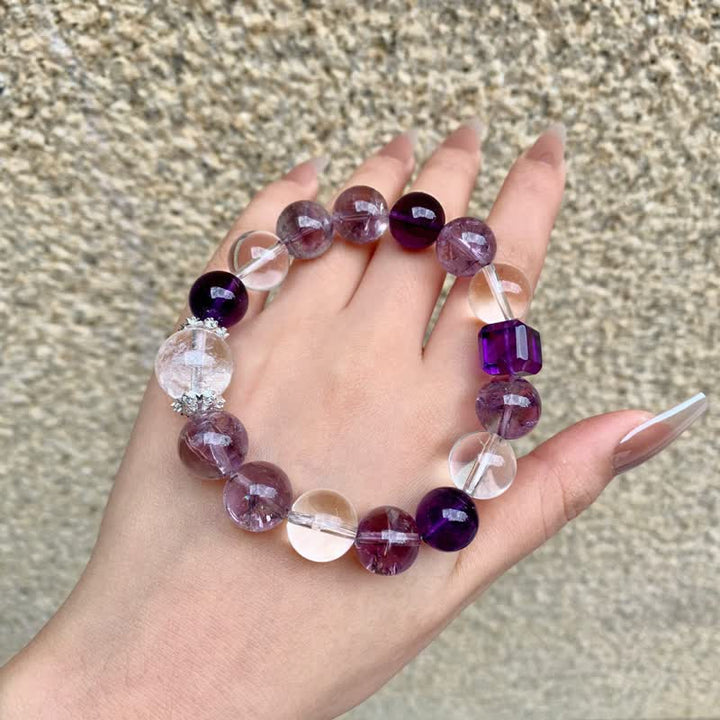 Pulsera de cuentas de cristal transparente de amatista de 10 mm de Olivenorma 