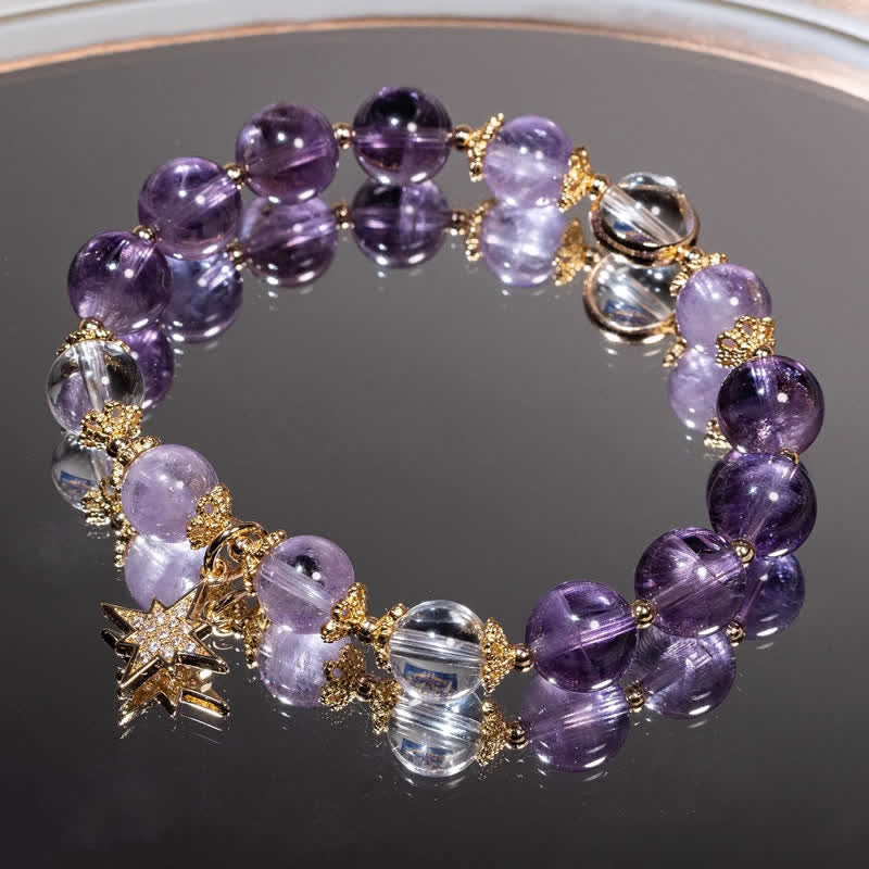 Pulsera con colgante de estrella de ocho puntas de lepidolita y amatista de Olivenorma 