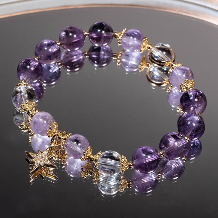 Pulsera con colgante de estrella de ocho puntas de lepidolita y amatista de Olivenorma 
