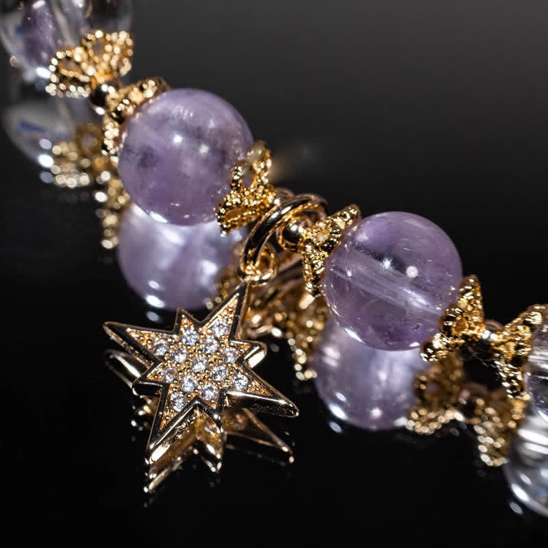 Pulsera con colgante de estrella de ocho puntas de lepidolita y amatista de Olivenorma 